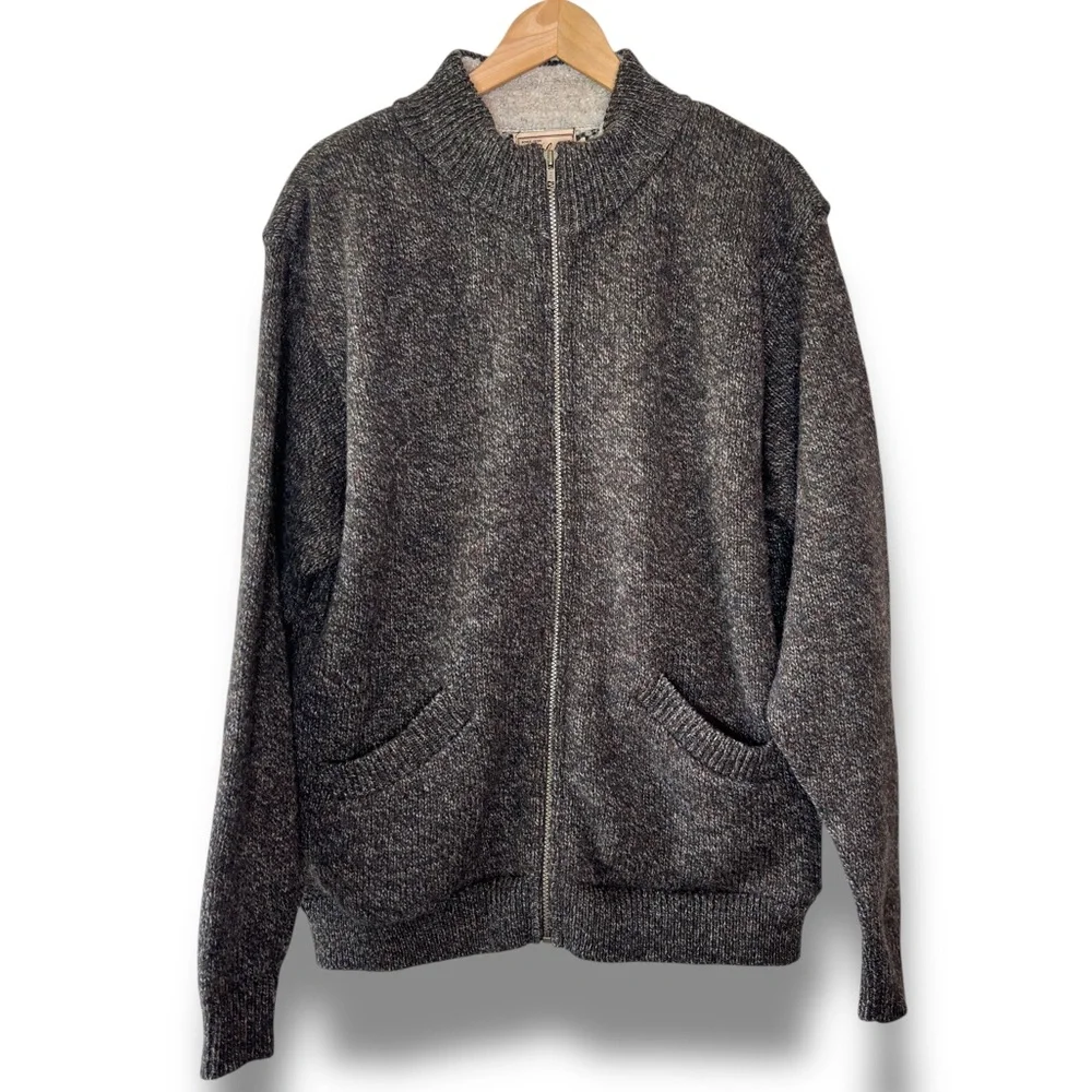 Woolrich Vintage USA Speckled Wool Blend Fleece Lined‎ Zip Up Cardigan Sweater L